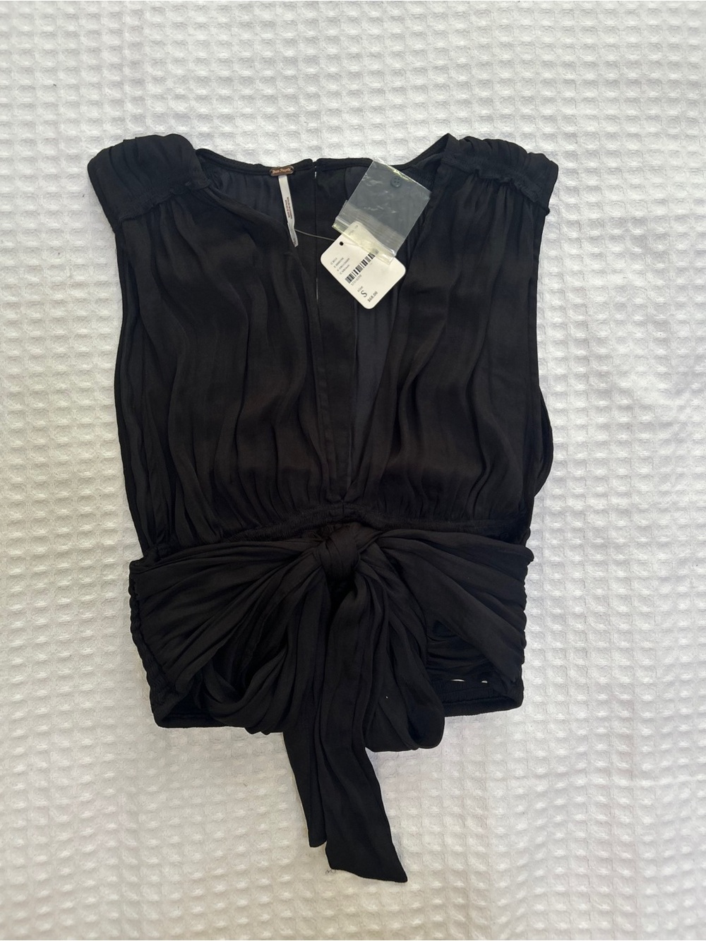 Free People Black Tie-Front Sleeveless Blouse